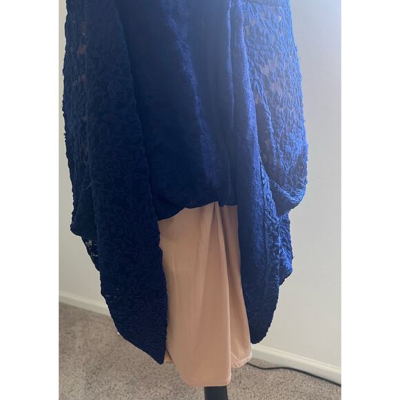 c.b. collections Navy Blue/Nude Lace MIDI V-Neck Front Back Sleeveless Dress 16 - Picture 7 of 10